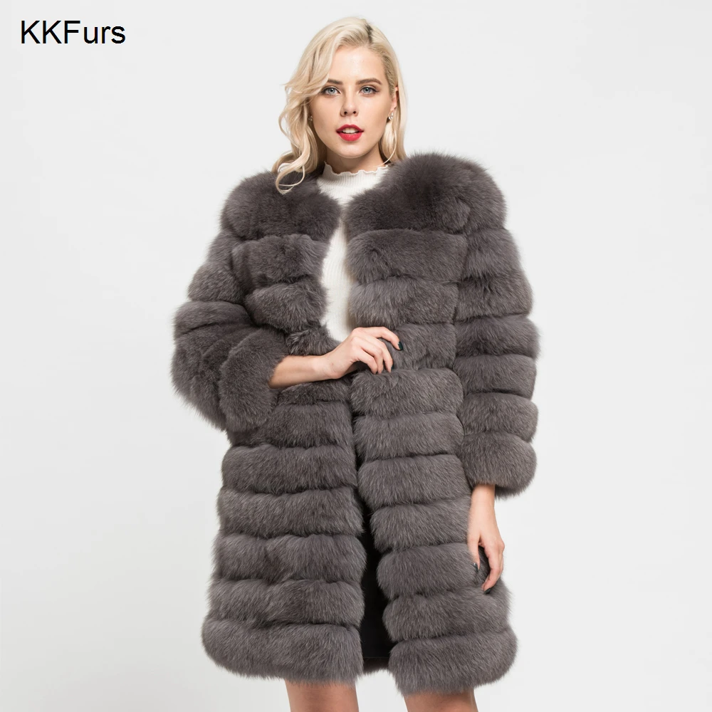 

JKKFURS 2019 Winter Warm Real Fox Fur Long Coats 11 Rows Women's Top Quality Outerwear Genuine Fur Jacket Overcoat S7169