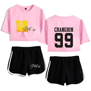 

Kpop Stray Kids Yellow Wood Leisure Women Two Piece Set Summer Cool Fresh 2019 New Arrival Shorts+lovely T-shirt Hot Sale Sets