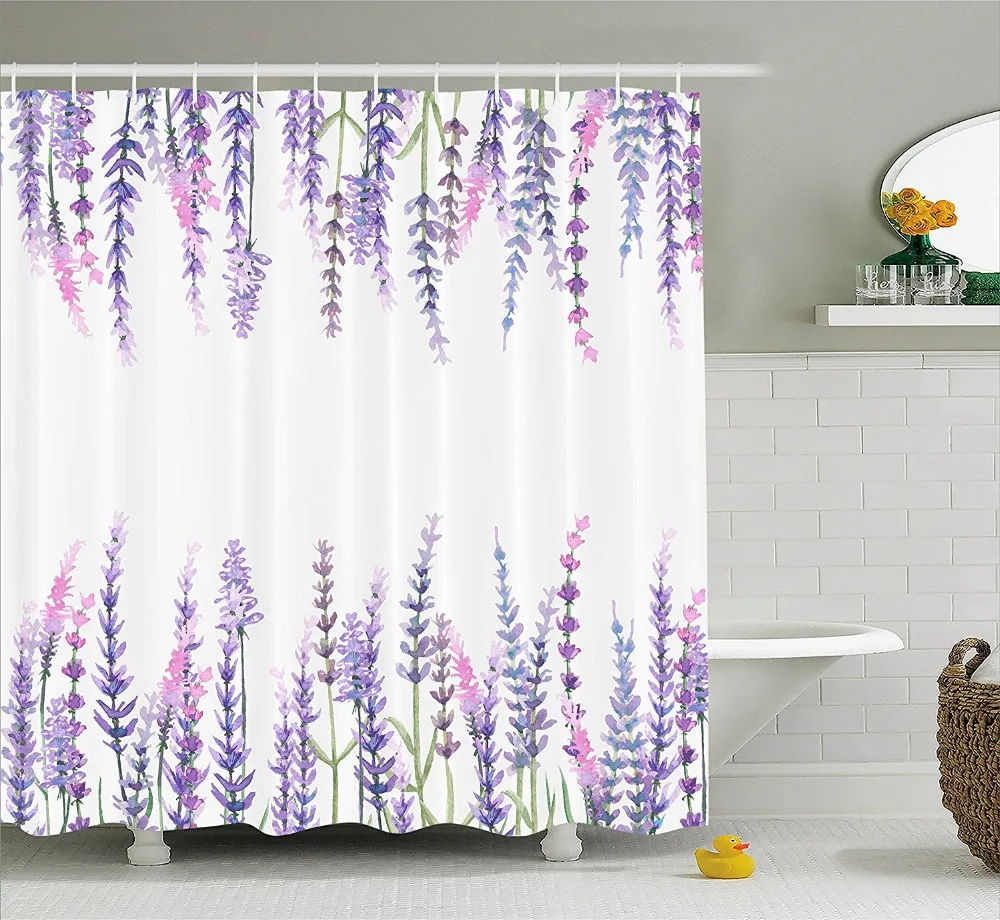 

Shower Curtain Purple Flower Lavender Plants Aromatic Evergreen Shrub Lilac Waterproof Polyester Bathroom Decorative Curtains