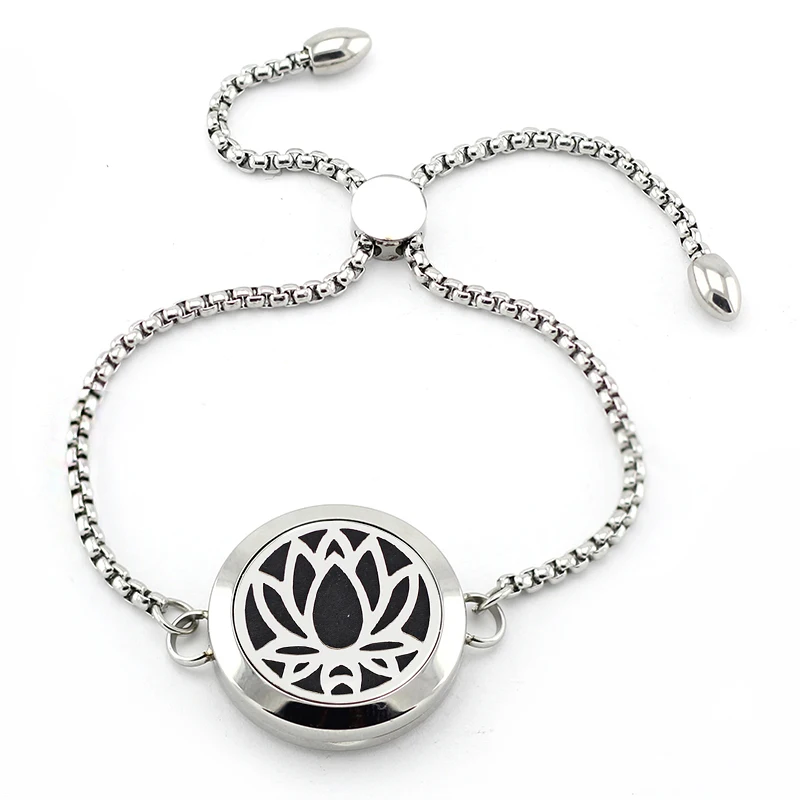 

Hot Sale New 316L Stainless Steel 25mm Silver Magnetic Adjustable Aroamtherapy Diffuser Bracelet Perfume Locket Bracelets