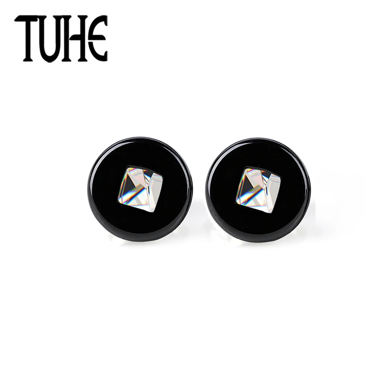 

2018 New Simple Style Black Round Ceramic Square Crystal Stud Earrings For Women Fashion Elegant Jewelry New Year Gifts Earring