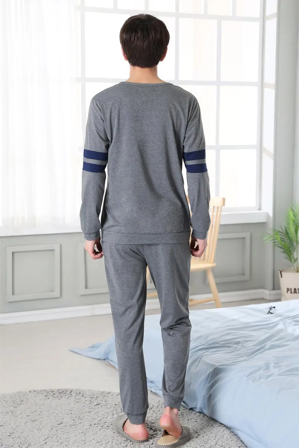Yuzhenli Весна Для мужчин s Пижама Для мужчин пижамы хлопка Pijama Hombre мужские Пижамные наборы Домашняя одежда ночная рубашка+ брюки XXXL