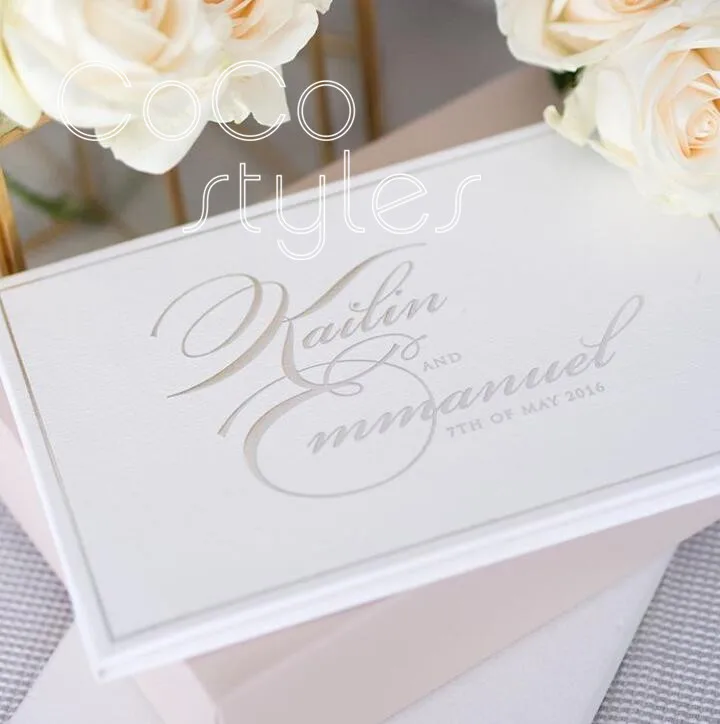  Cocostyles diy stunning white rectangle hard cover gold foiling wedding invitation card for talente - 32878456047