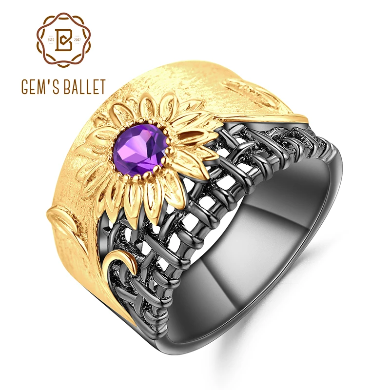 GEM'S балет натуральный аметист драгоценные камни Кольцо стерлингового серебра