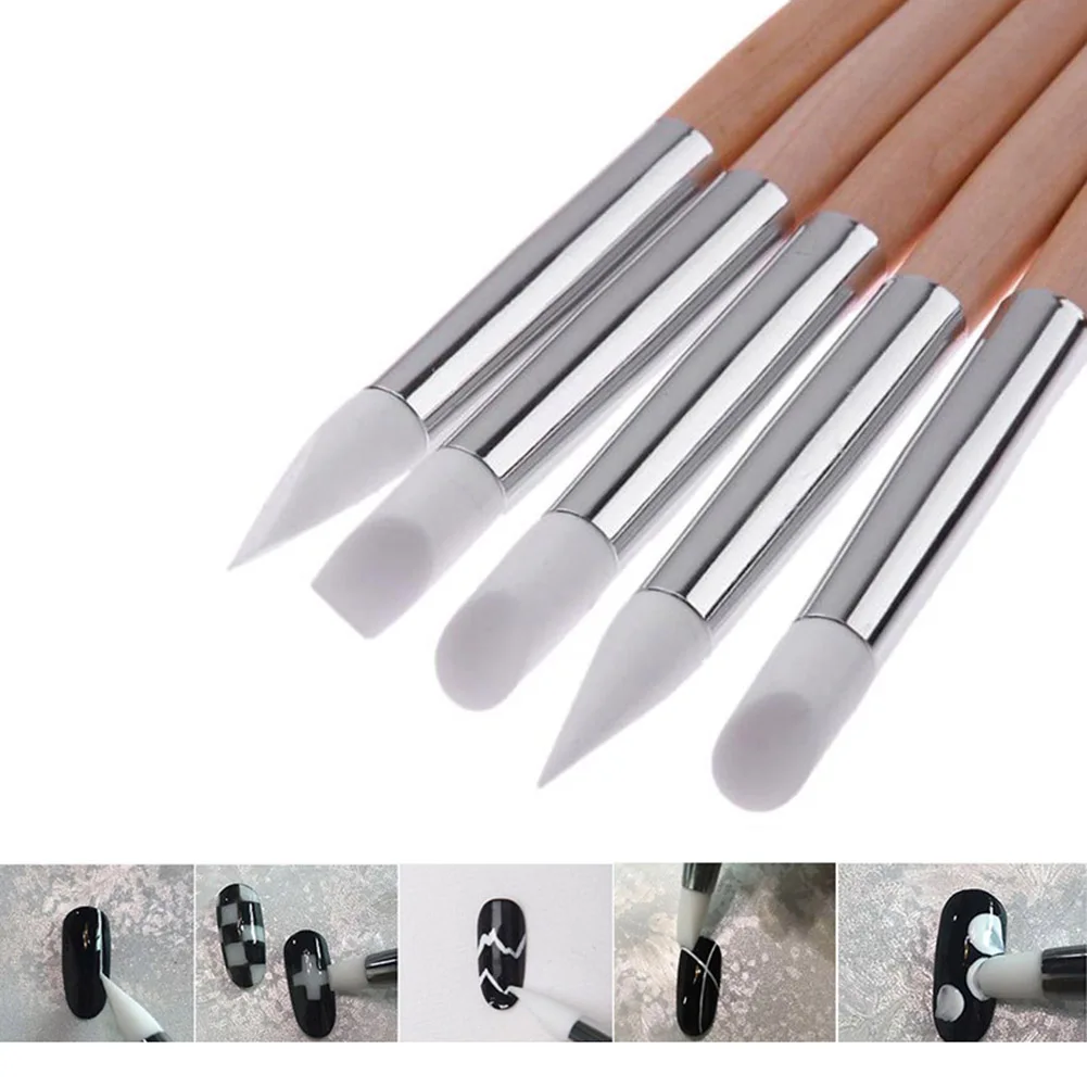 

5pcs Silicone Engraving Nail Art Brush Sable Nail Art Painting Brush 3D Pen DIY Nails beauty Stamp Pencil Manicure Tools