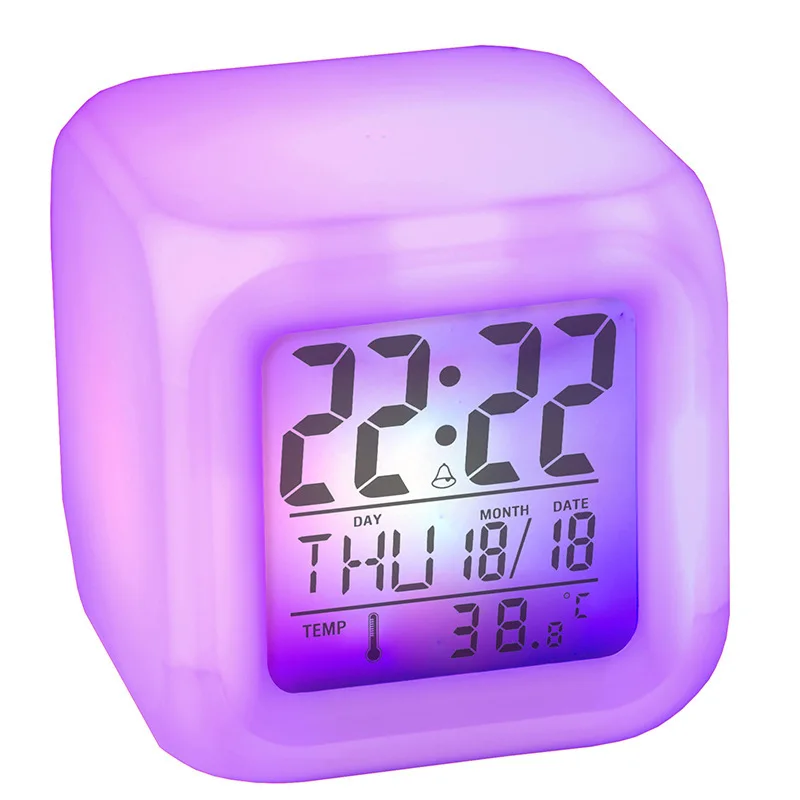 2018 New 7 Colors LED Changing Digital Alarm Clock Gift Cube