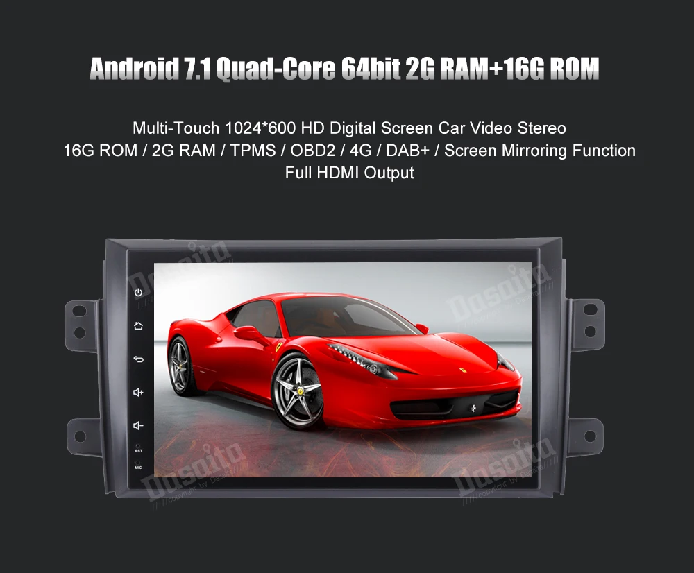 Best Dasaita 9" Android 7.1 Car GPS Player Navi for Suzuki SX4 2006-2011 with 2G+16G Quad Core No DVD Stereo Radio Multimedia HDMI 4G 4