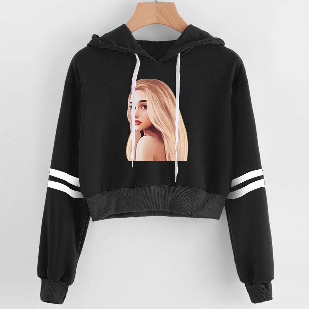  2019 Ariana Grande Album Hoodies Korean Crop Top Sweatshirt Female Harajuku Pink Cropped Hoodie Wom