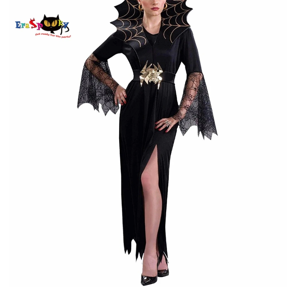 Femme Halloween Long Araignée Dentelle Gants Costume Robe Fantaisie Gothique Sorcière 