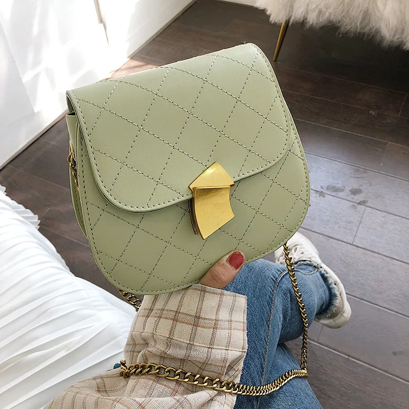 

Shangxin Baggage Girls 2019 New Chao Han Baitao Slant Baggage Texture Chain Fashion Single Shoulder Baggage Saddle Bag