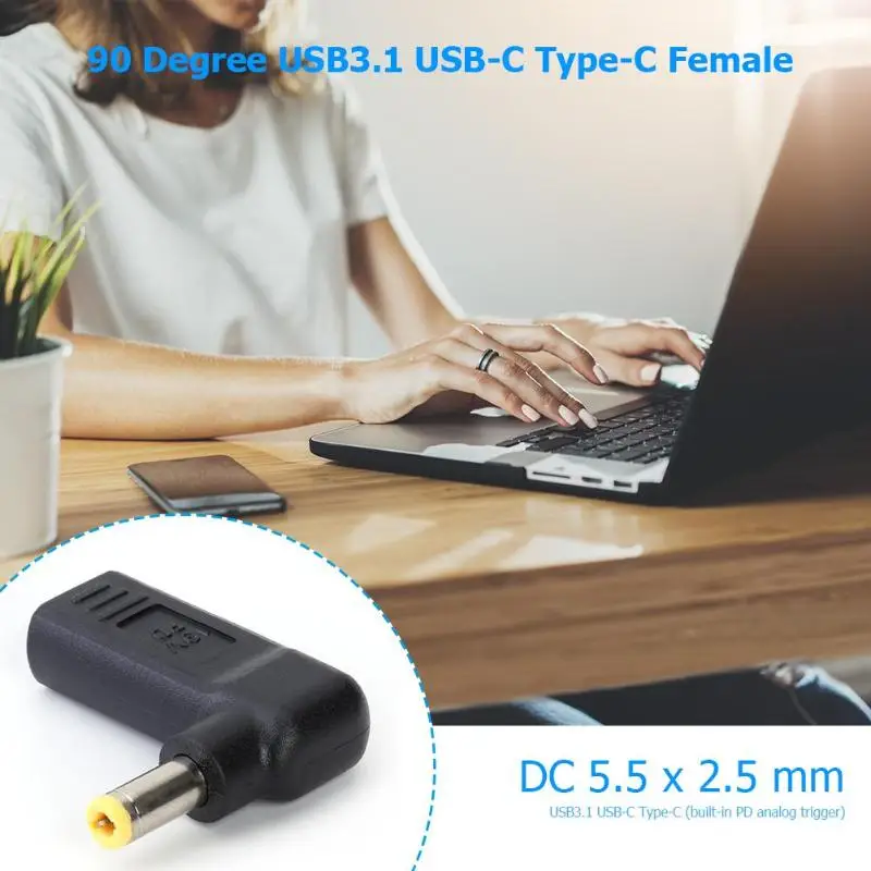 90 градусов USB 3 1 C тип c автобус до 5 5*2 мм DC источник питания вилка конвертер с PD