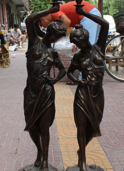 

FREE SHIPPING 35" Collect Bronze Belle Girl Beauty Candle holder Candlesticks Statue Pair