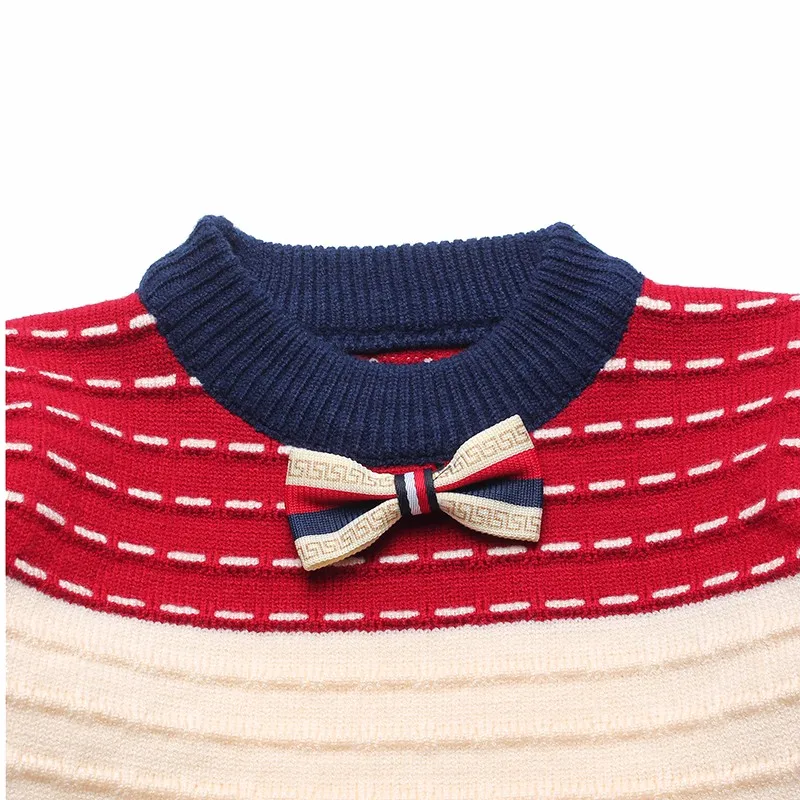 Boy Sweaters Striped Cotton Top Warm Tie Boys Sweater Knitting Kids Clothes Crochet Pullover Children Autumn Winter  Infant Tee (6)