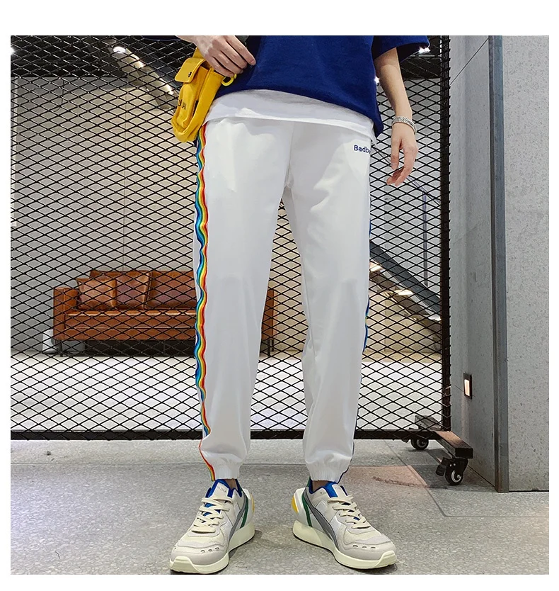 KUANGNAN/Повседневные цветные полосатые штаны, мужские брюки, уличная одежда для бега, мужские Модные брюки XXL в стиле хип-хоп, Мужские штаны, новинка