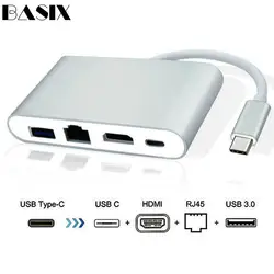 Basix Usb c к Hdmi 4 K кабель адаптер type c концентратор к Gigabit Ethernet RJ45 + USB 3,0 концентратор USB-C сплиттер для Macbook pro Usb-c Hdmi