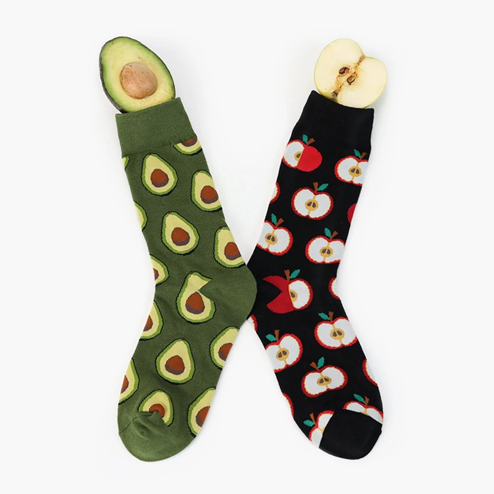 1 пара, модные высокие Чулочно-носочные изделия унисекс, женские 3D носки с фруктами авокадо, яблоко, вишня, короткие носки, мужские забавные мягкие хлопковые носки