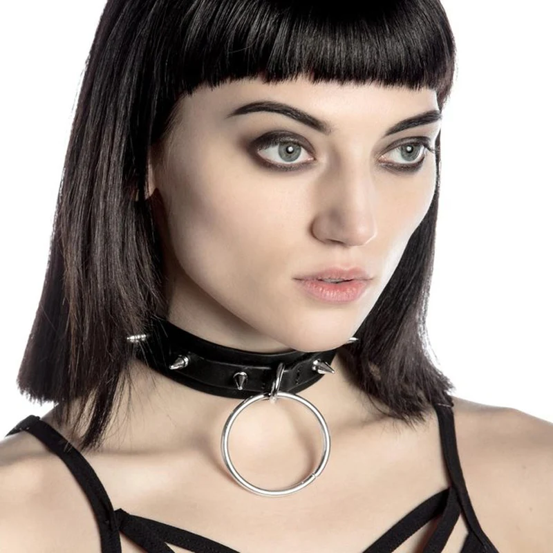 

Women New Fashion Harajuku Handmade Spikes Leather Punk Choker Necklace Rivets Collar belt Rock Choker Torque Stud Nut