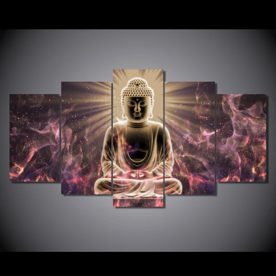 HD printed 5 piece canvas Buddha art modular painting wall pictures for living room modern frame poster Home Decor | Дом и сад