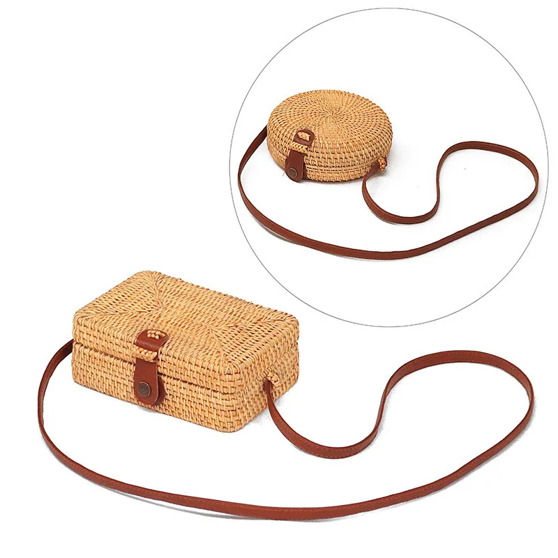 

Round/square Handmade Rattan Woven Women Crossbody Bag Vintage Straw Square Box Messenger Bag Lady Summer Beach