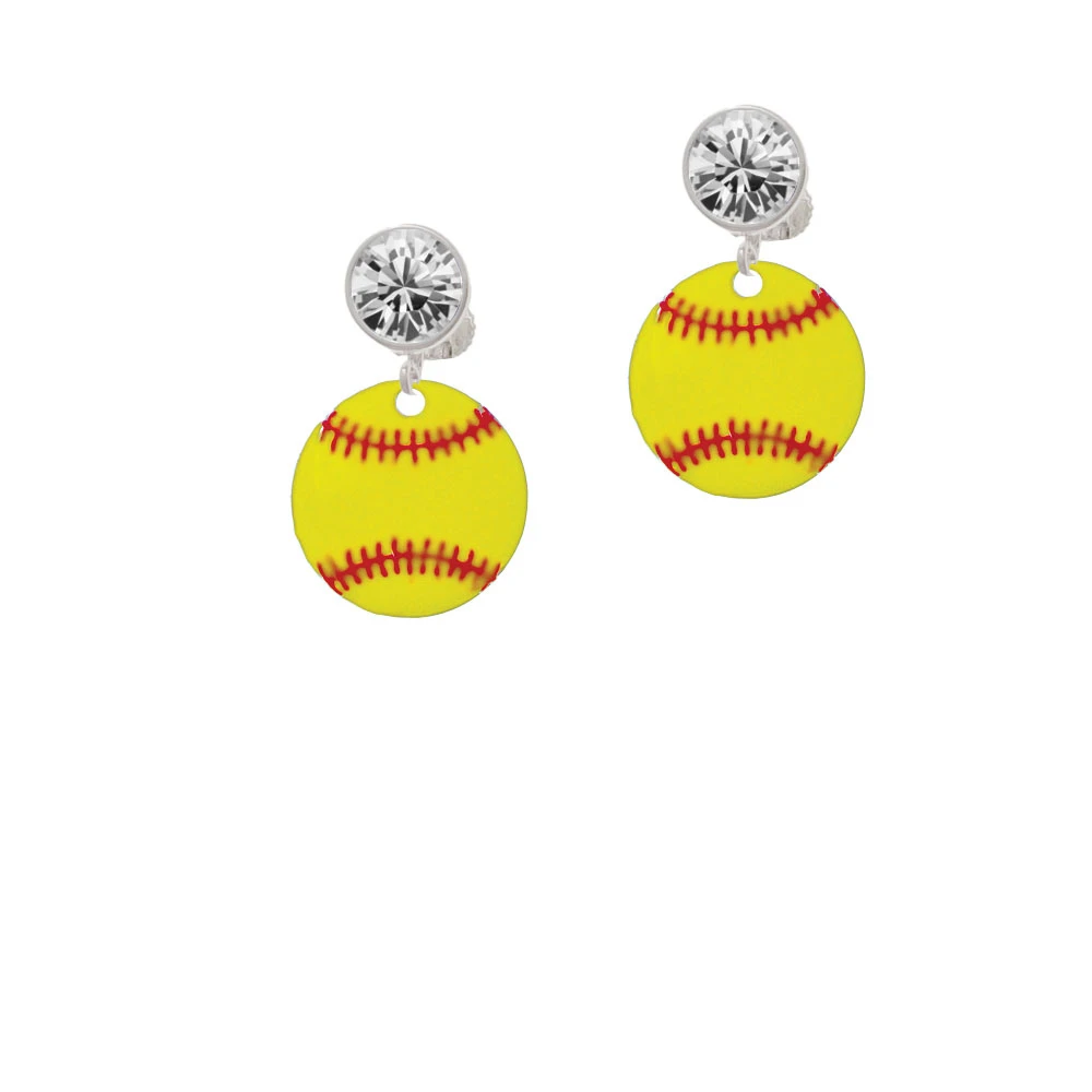 3/4'' Enamel Softball Crystal Clip On Earrings (1)