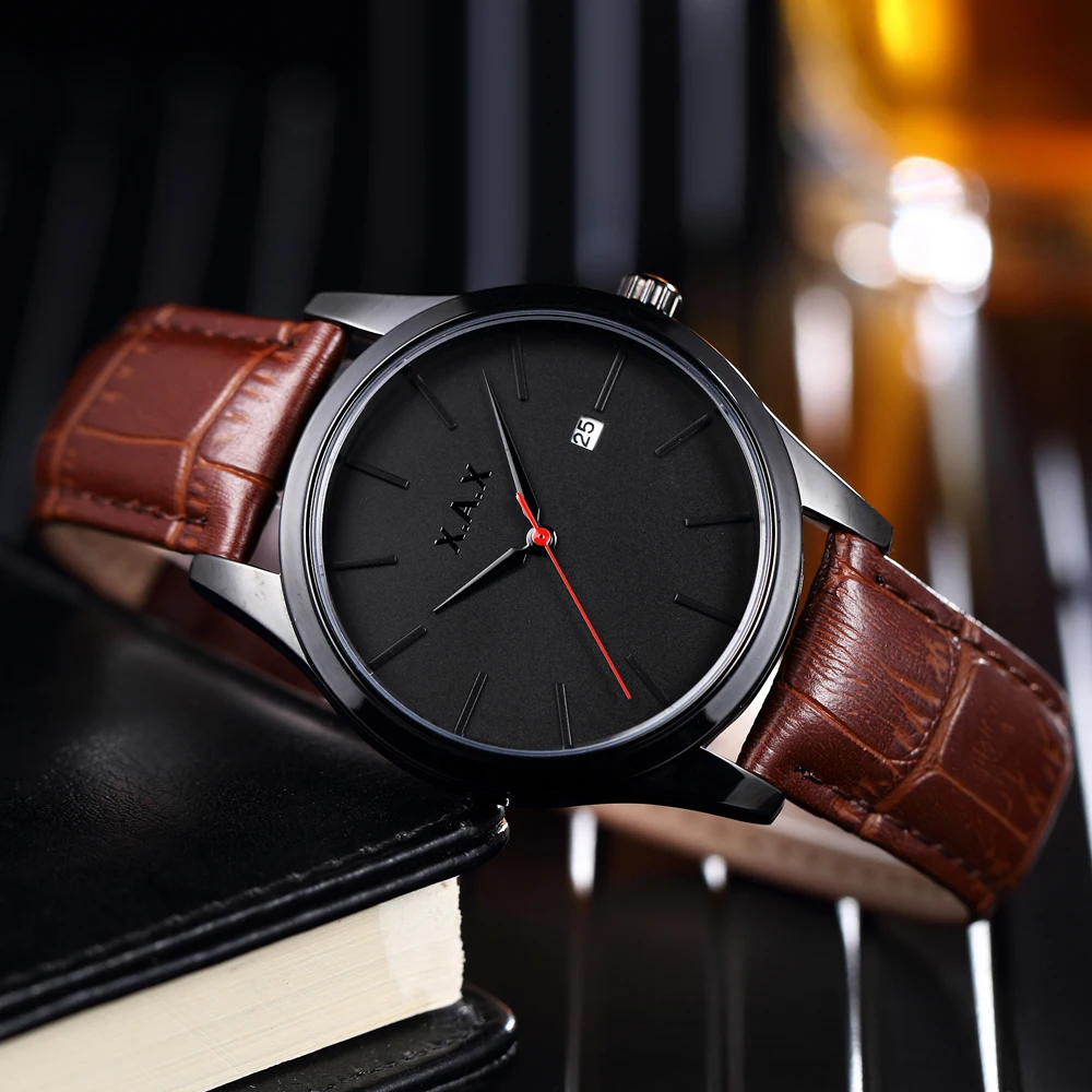 

Male Colors Black Case Brown Strap. Dropshipping Luxury Watches Hours