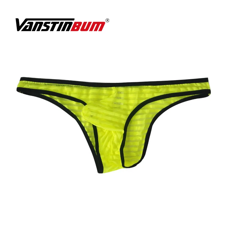 

VANSTINBUM Briefs Sexy Men's Low Waist Breathable Underwear Gay Lace Striped U Pouch Brief Bikini Transparent Cueca Masculina