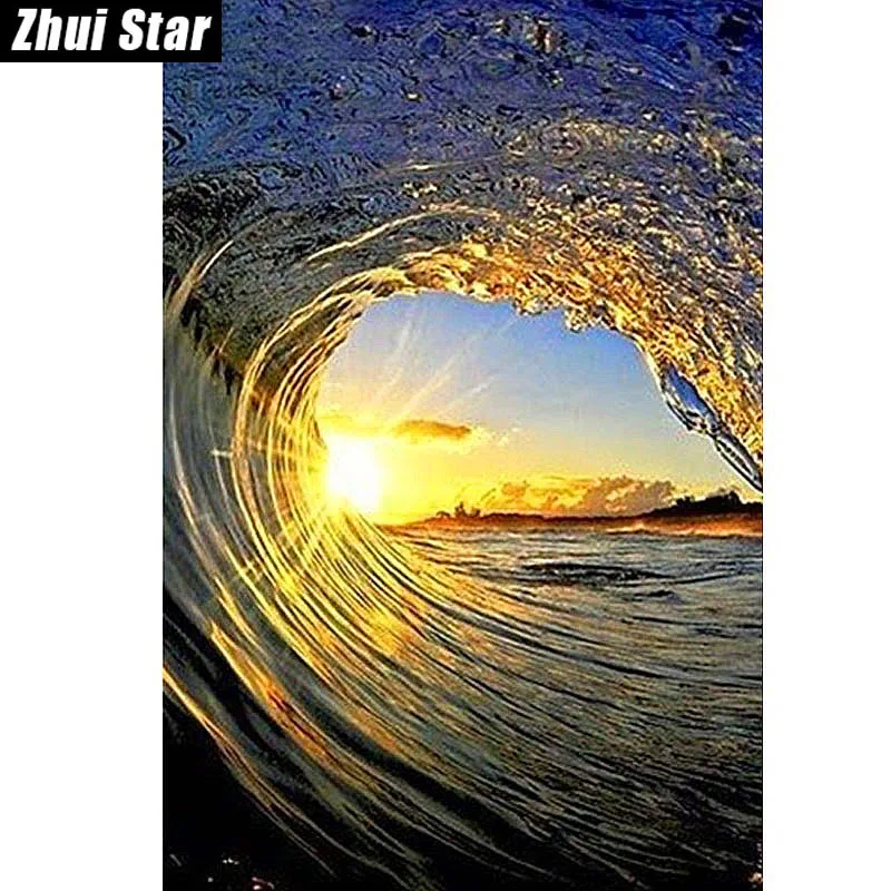 

Full Square Diamond 5D DIY Diamond Painting "Sunset and Wave" Embroidery Cross Stitch Rhinestone Mosaic Painting Home Decor
