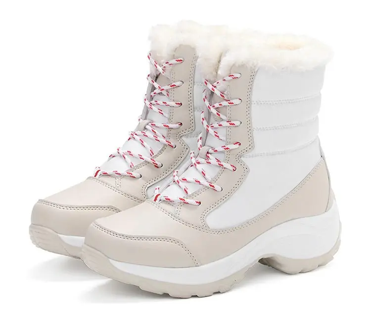 Ботинки; женская обувь; теплые плюшевые зимние ботинки; водонепроницаемые ботинки на платформе; женские ботинки с круглым носком; Ботильоны на танкетке со шнуровкой