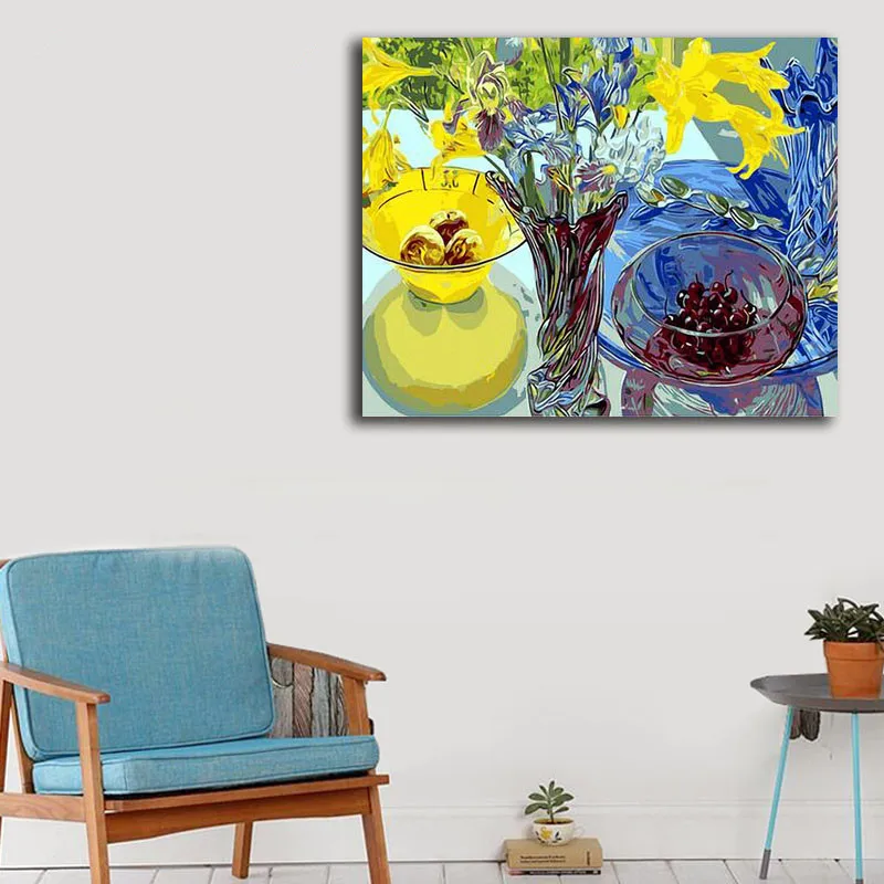 Framed Fruit flower pot DIY Oil Painting By Numbers Kits Acrylic Paint