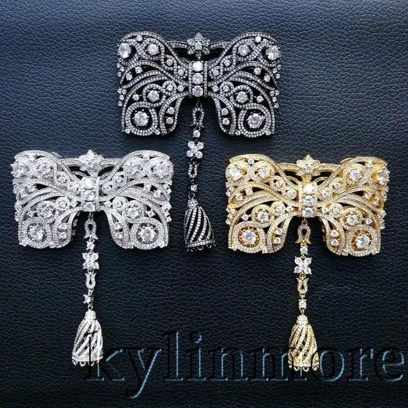 

CP044 1 pcs 68x90mm Mixed Color Plated Clear CZ Pave Bowknot Jewelry Pendant