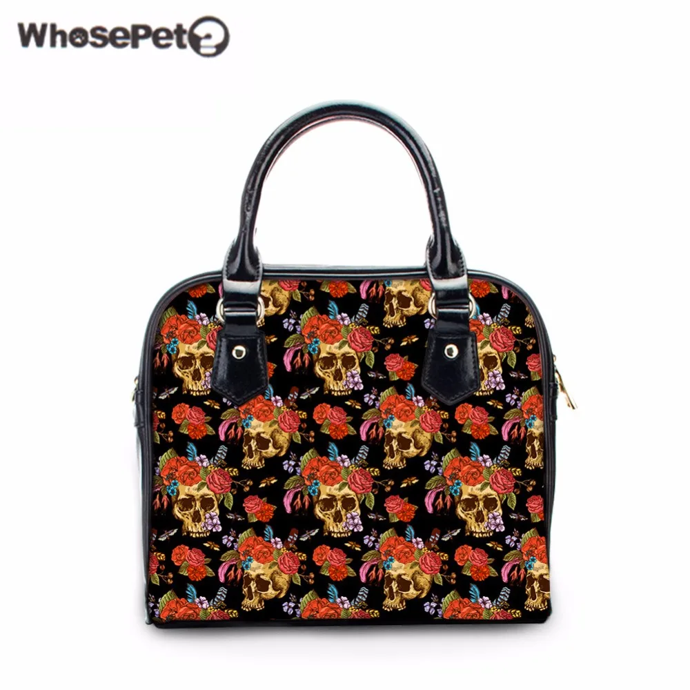 

WHOSEPET Cool Skull Printing PU Leather Women Handbags High Quality Girls Small Tote Fashion Ladies Hobo Messenger New Small Bag