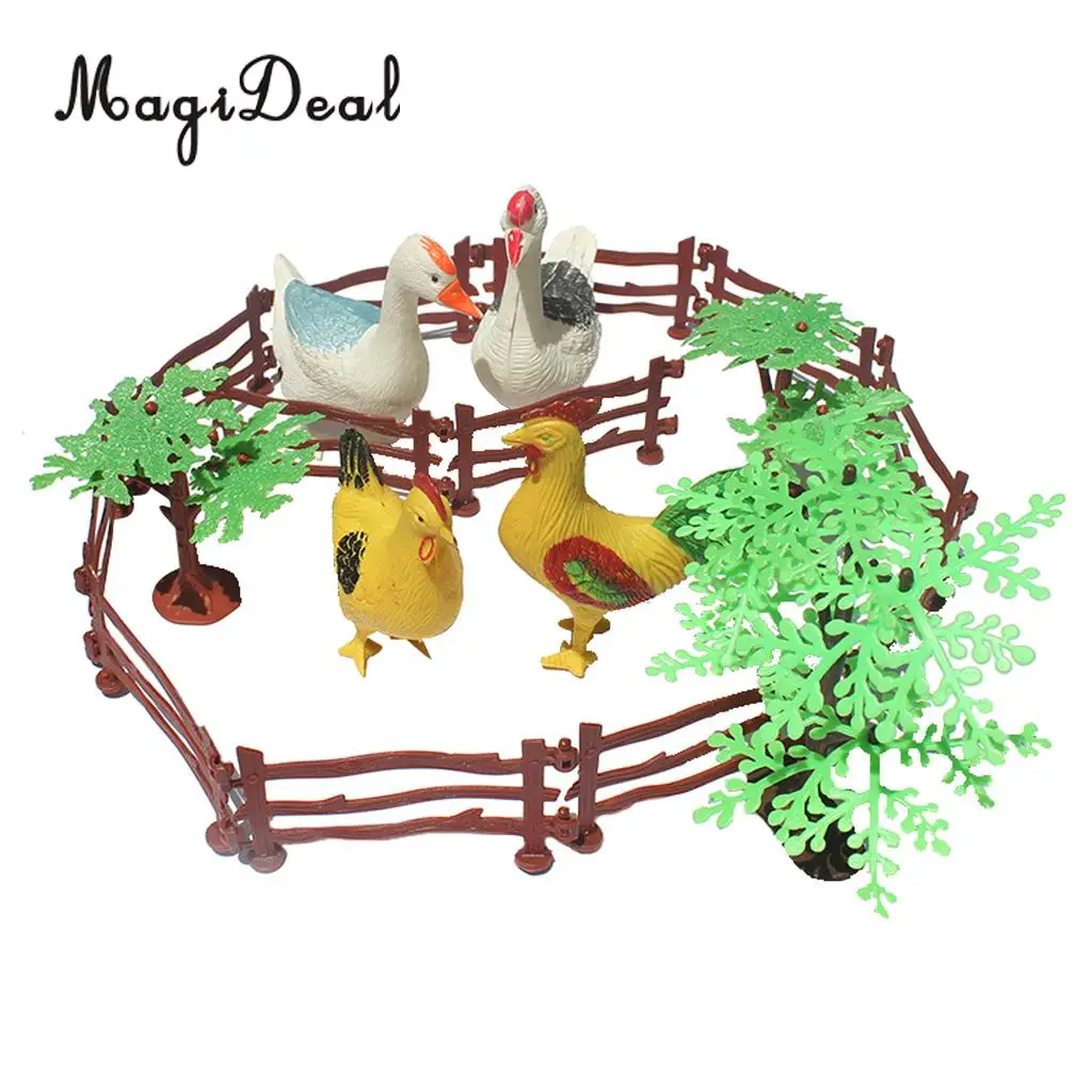 MagiDeal 19Pcs Plastic Farm Animals Hen Cock Duck Goose Model Figure Toys for Kids Play Special Gift
