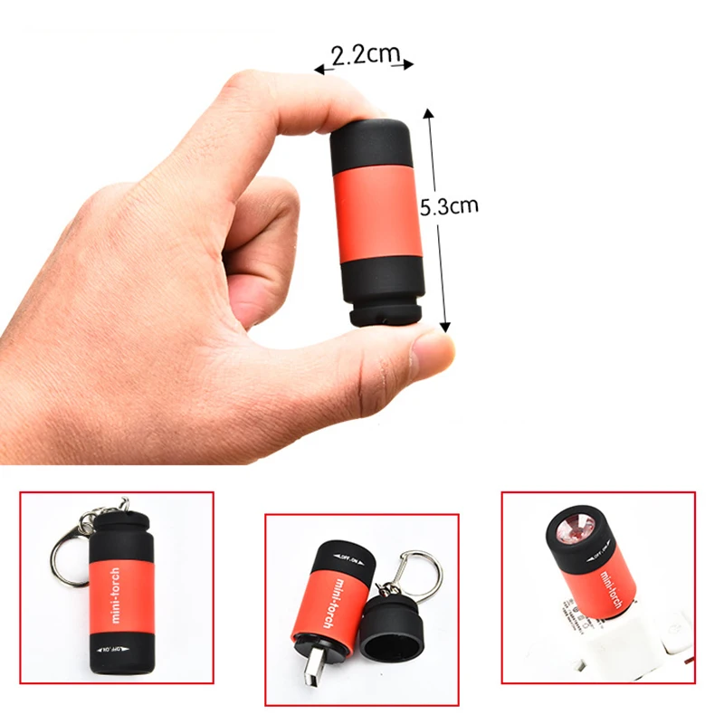 

Multi-color Mini LED Light 0.3W Portable Flashlight USB Outdoor Waterproof Rechargeable Keychain Torch Lamp Lights Survival Tool