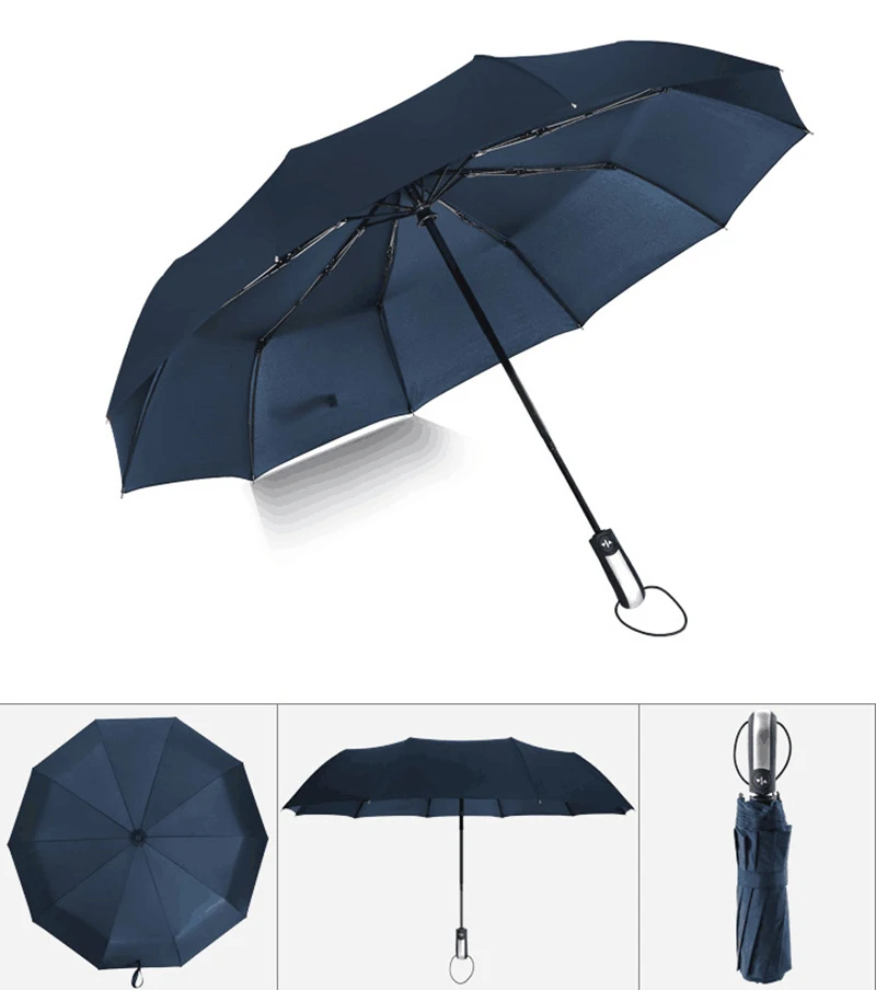 Черный Ветрозащитный складной автоматический зонт от дождя для женщин, роскошные ветрозащитные зонты, мужской зонт с черным покрытием