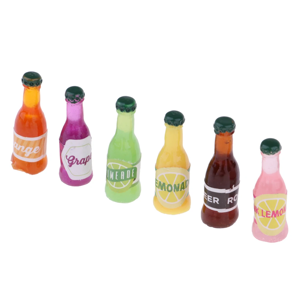 6pcs 1/12 Dollhouse Miniature Dining Room Food Accessories Resin Soft Drink Bottles