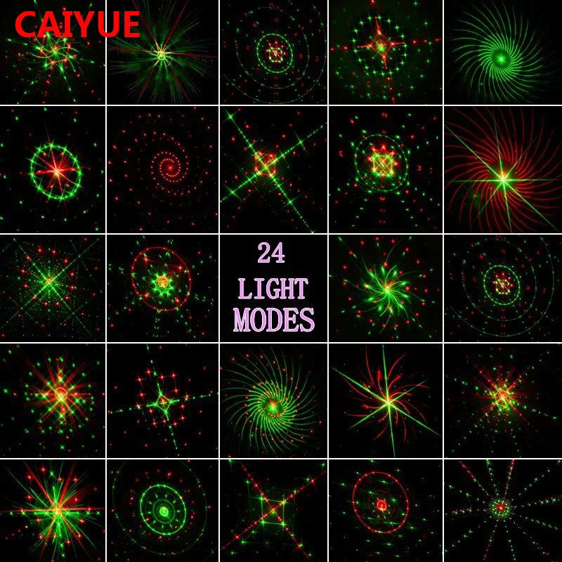 Лазерный светильник с 24 изображениями, уличный водонепроницаемый IP65, радиочастотный контроль, красный, зеленый, Рождественский лазерный проектор, лампа для бара, DJ, вечерние, сценический светильник s