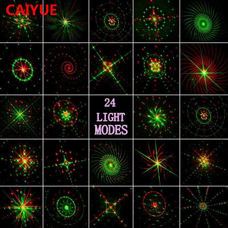

24 Renderings Laser Light Outdoor Waterproof IP65 RF Control Red Green christmas laser projector lamp Bar DJ party stage lights