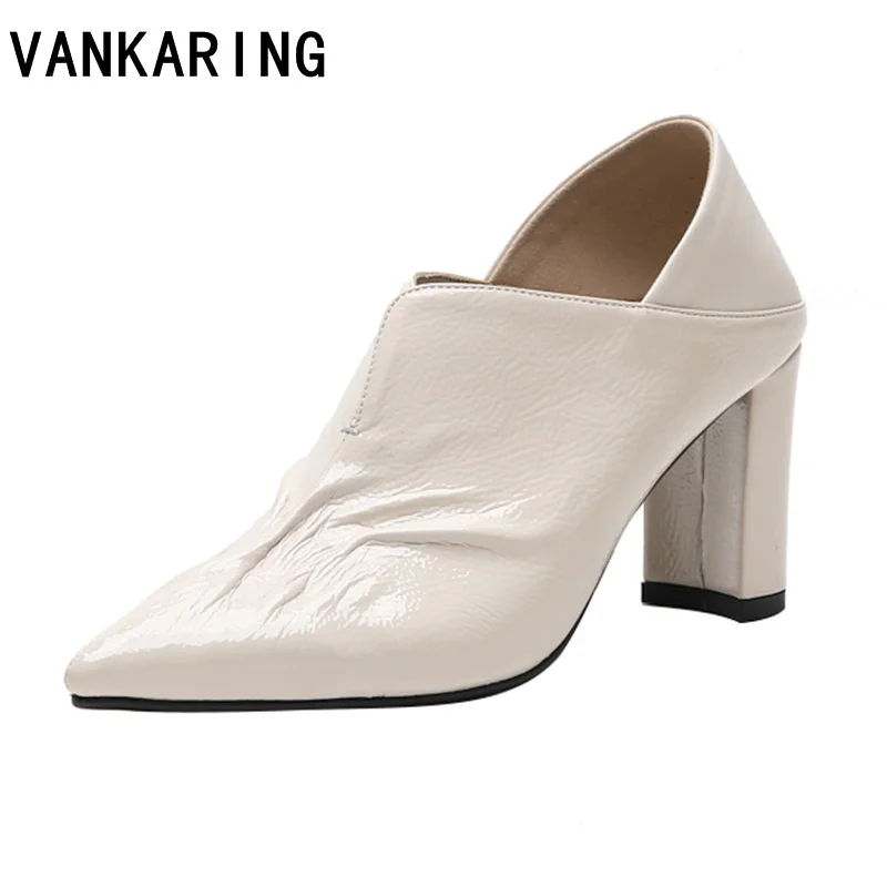

VANKARING Plus size 34-43 office lady shoes block heels platform pumps shoes women 2019 fall spring high heel pumps ladies pumps