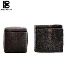 Винтажная грубая керамическая квадратная чайная коробка черный дзен японский стиль чайный набор аксессуары керамика Герметичные банки для хранения чайный Caddy Декор