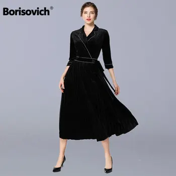 

Borisovich England Style Vintage Female Casual Long Dress New 2019 Spring Fashion V-neck A-line Elegant Women Party Dresses N641
