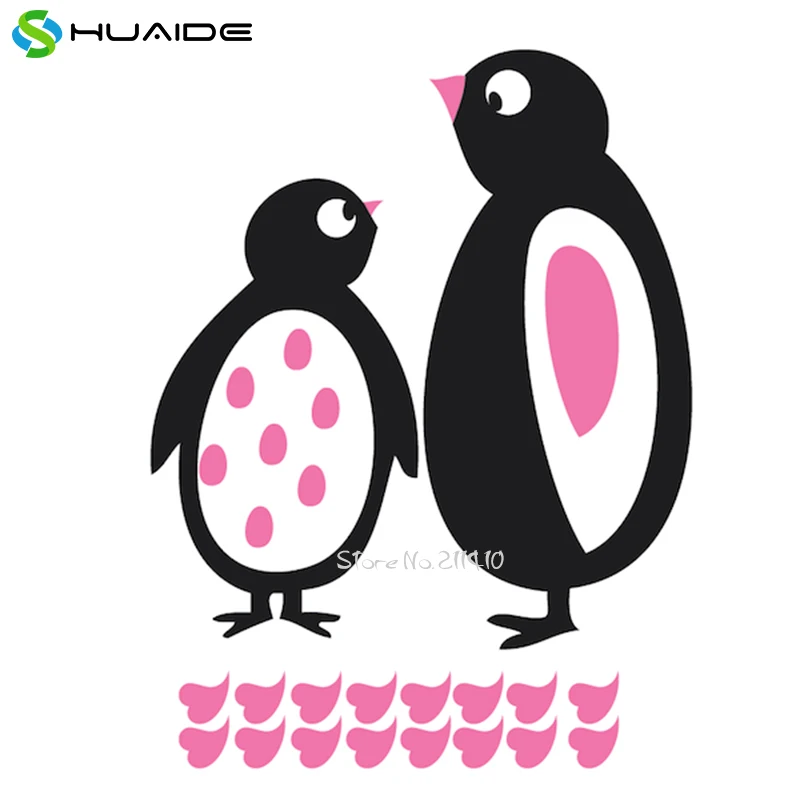 Pingüino lindo etiquetas de la pared para la habitación del bebé vinilo removible Adhesivos de pared para niños habitación color personalizado 3D animal vinilos parede a591