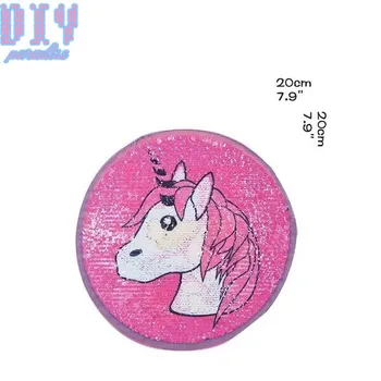 

10pcs Unicorn Reverse dog Sequins Sew On Patches for clothes Kids T Shirt Change color Embroidered Reversible Patch