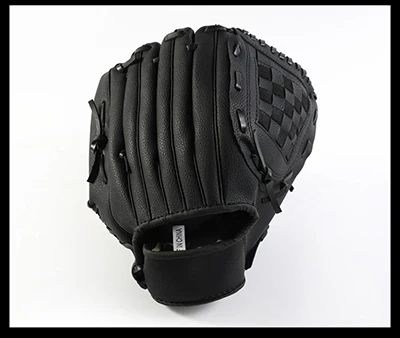 Цельная утолщенная бейсбольная перчатка из искусственной кожи, тренировочный Софтбол 10," 11,5" 12," Профессиональный левосторонний Infielder, перчатки для мужчин и женщин, детей - Цвет: Черный