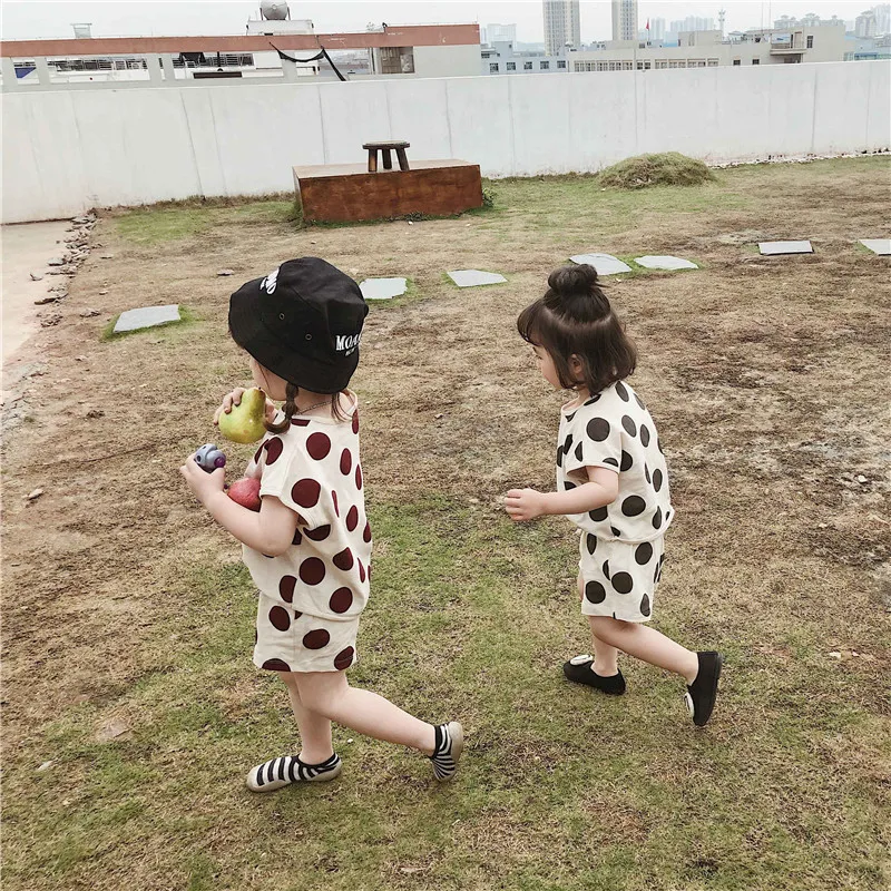 Roupas da Menina Camiseta + Calças Humor Urso Terno Verão Casual Nova Dot Algodão 2 Pçs Conjunto Bodysuit Crianças Bebê Meninas Roupas 27 Cheap Conjuntos de roupas