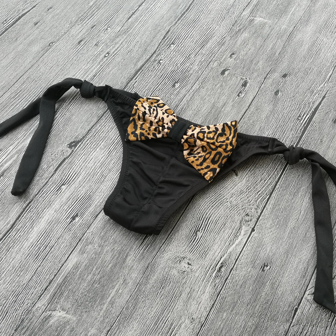

2019 Black Swimwear Bikinis Bottom Sexy Leoaprd swimsuit brand swim suit women bow Brazil cheeky Secret Thong Bikini bottoms