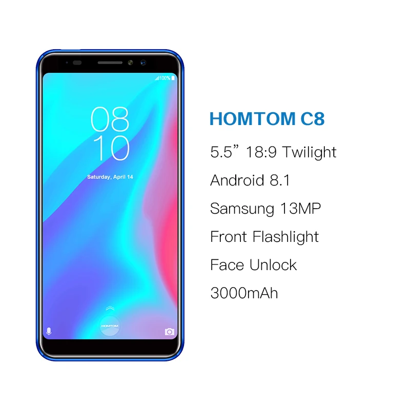 Продажа Мобильный телефон HOMTOM C8 с глобальной версией, 5,5 дюймов, Android 8,1, MT6739, четыре ядра, 2 Гб + 16 ГБ, смартфон, разблокировка лица, отпечаток пальца, ID, ...