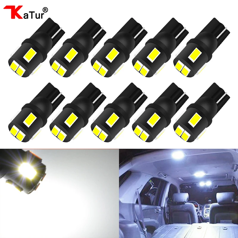 

KaTur 10pcs T10 LED Bulb Super Bright 168 194 2825 175 921 912 LED Light 5630 6SMD Interior Map Lights Trunk Cargo 6000K White