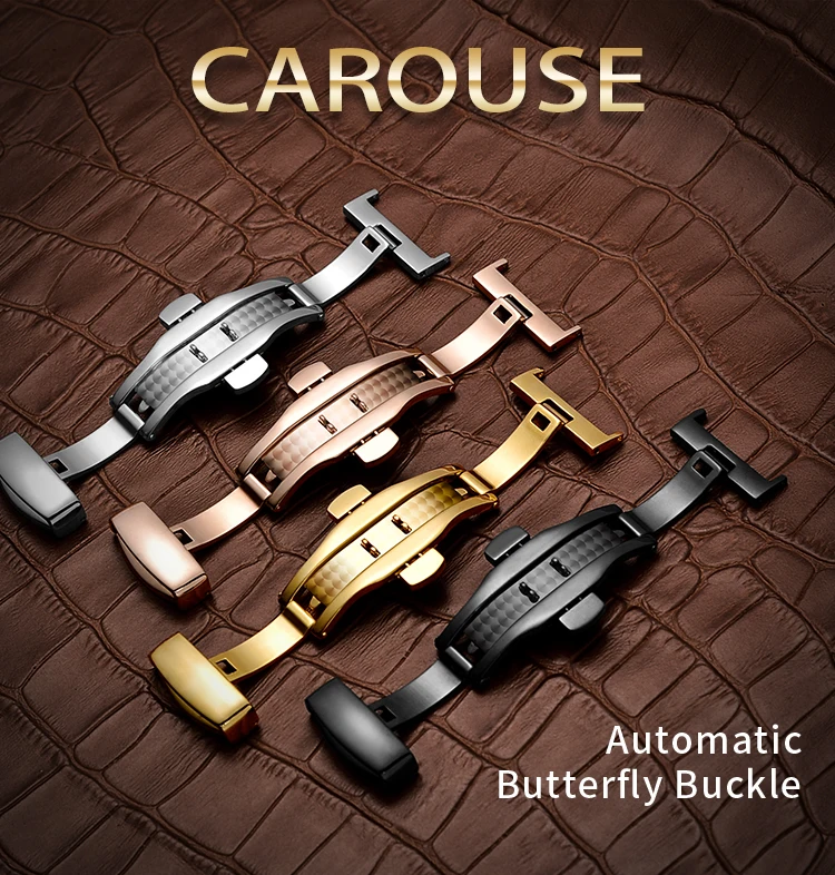 Ремешок для часов Carouse Buckl с бабочкой, двойной кнопочный складной ремешок с пряжкой, сменная застежка 12, 14, 16, 18, 20 мм, розовое золото, серебро