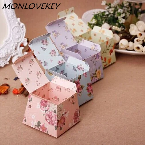 

1pc/lot Pink Floral Flower Trapezoid Wedding Favor Candy Boxes Gift Box Sugar Candy Box Baby Shower Marriage Gift