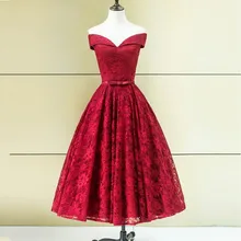 Luxus Rote Robe De Cocktailkleider 2016 Schulterfrei Kurze Vestidos De Coctel Parteikleider Lace Knielangen